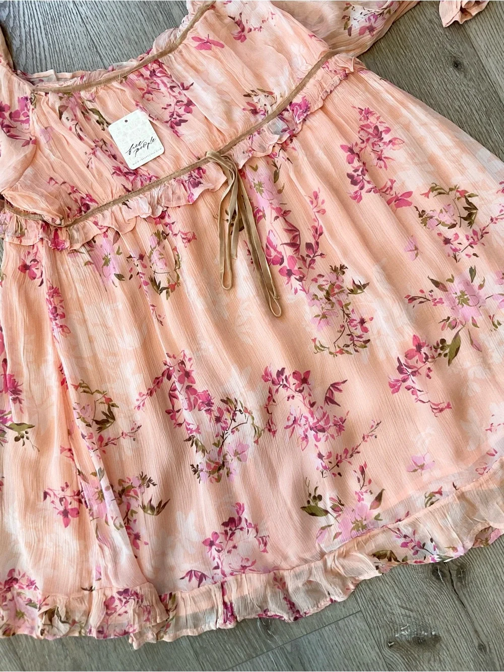 Free People Marney Floral Mini Dress In Peach Combo Size Large NWT